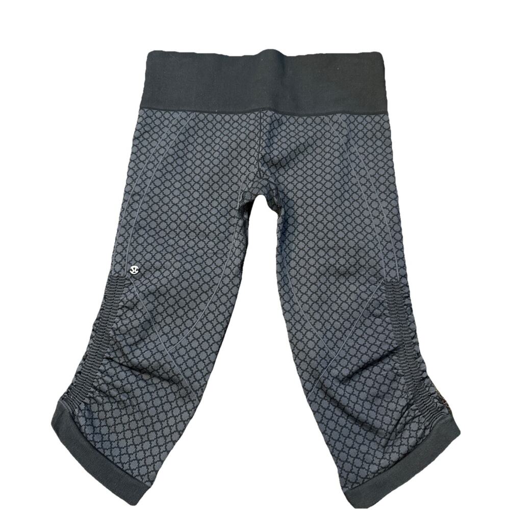 Lululemon In the Flow II Leggings Charcoal Gray/Black Ruched High Rise Size 6